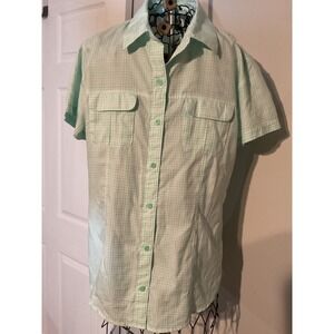 Magellan Outdoors Fish Gear Womens Large Mint Gingham MagWick Fishing Shirt L